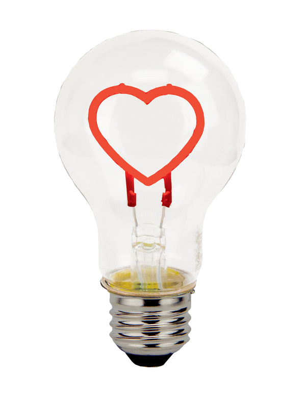 TCP A19 Red Heart Decorative Filament LED Christmas Bulb, 0.3W Red Light – Heart Base Down for Holiday & Festive Indoor Decor