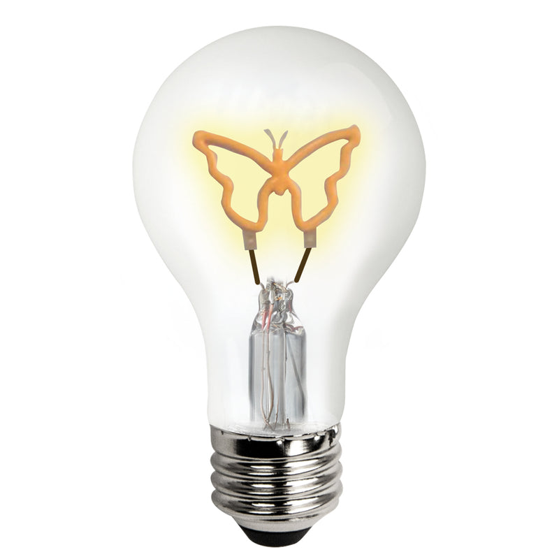 TCP A19 Butterfly Decorative Filament LED Christmas Bulb, 0.3W, Yellow Decorative Light, Butterfly Base Down for Holiday & Festive Decor